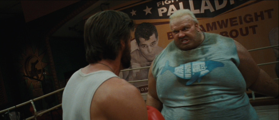 The only thing more ridiculous than the fat suit is the way they work the word 'blob' into the scene